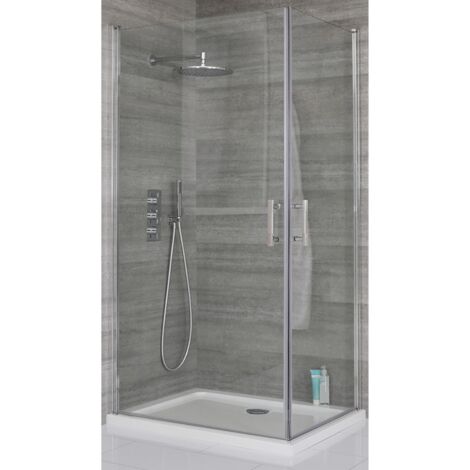 Milano Portland Chrome Corner Walk In Wet Room Hinged Door Shower Enclosure with White Tray and Fast Flow Waste - 1000mm x 760mm