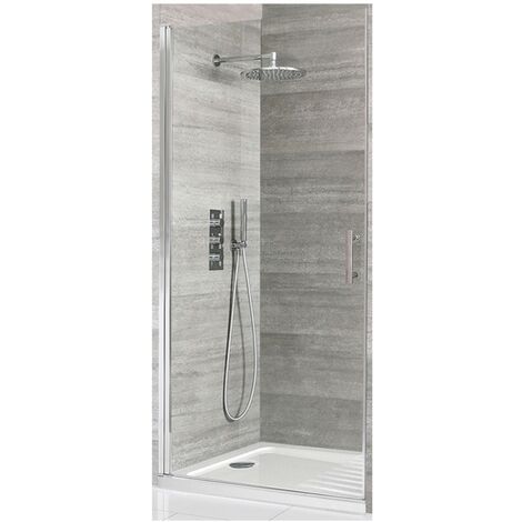 Milano Portland Chrome Walk In Wet Room Hinged Door Shower Enclosure and White Tray with Drying Area and Fast Flow Waste - 1600mm x 800mm