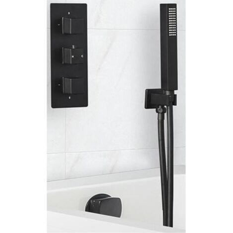 Milano Preto 2 Outlet Triple Thermostatic Mixer Shower Valve with Hand Shower Handset Kit and Overflow Bath Filler Tap
