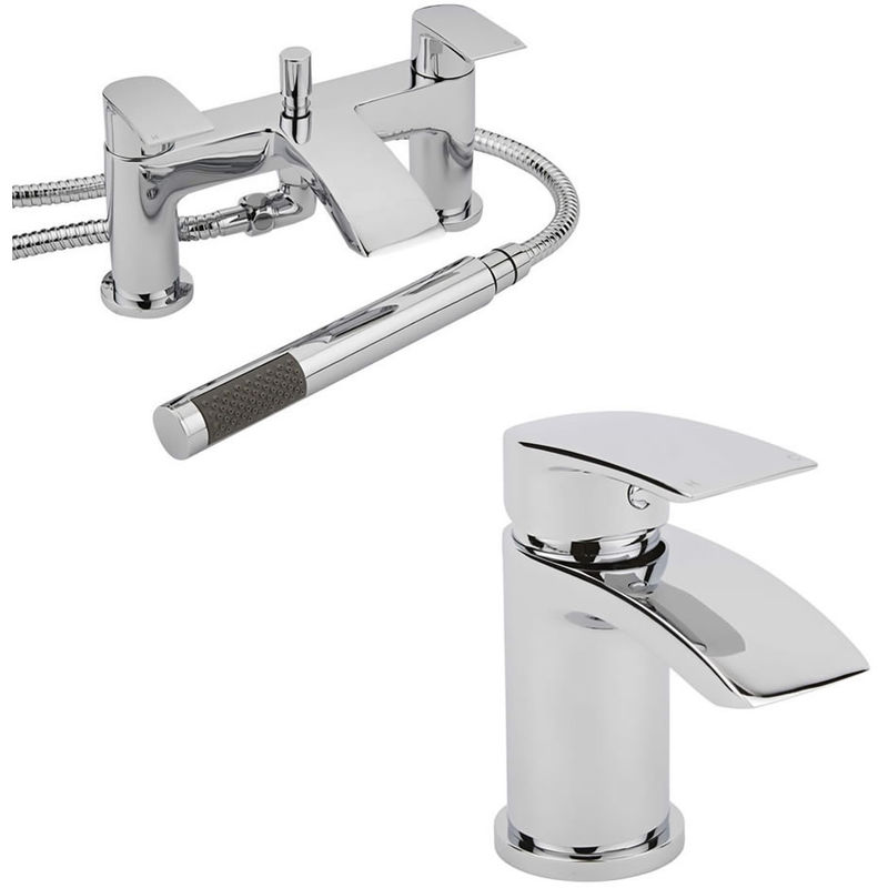 Milano - Razor - Modern Bathroom Mono Basin Mixer Tap and Bath Tap with Hand Shower Handset Kit – Chrome