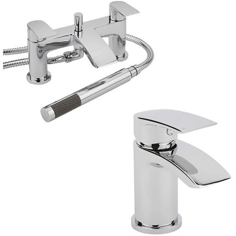main image of "Milano Razor - Modern Bathroom Mono Basin Mixer Tap and Bath Tap with Hand Shower Handset Kit – Chrome"