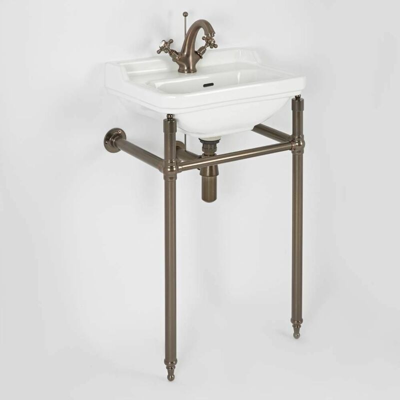 Richmond - Traditional White Ceramic Bathroom Basin Sink with One Tap Hole and Oil Rubbed Bronze Washstand - 500mm x 350mm - Milano