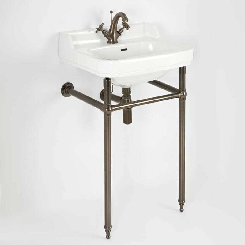 Richmond - Traditional White Ceramic Bathroom Basin Sink with One Tap Hole and Oil Rubbed Bronze Washstand - 560mm x 450mm - Milano