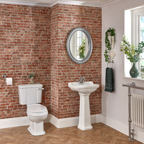 Milano Richmond White Ceramic Close Coupled Toilet and Full Pedestal Bathroom Basin Sink with One Tap Hole
