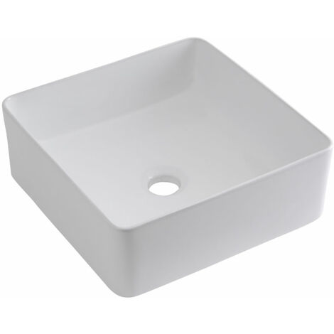 Milano Rivington White Ceramic Square Countertop Bathroom Basin Sink - 370mm x 370mm