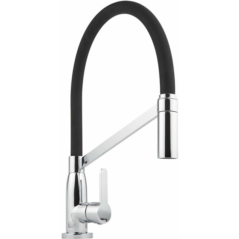 Select - Modern Mono Kitchen Sink Mixer Tap with Pull Out Nozzle and Lever Handle – Chrome and Black - Milano
