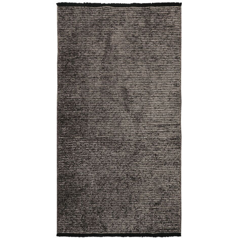 MILANO - Tapis tissé plat coton noir et reflet lumière anthracite 80x150