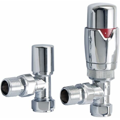Milano Thermostatic Chrome Central Heating Heated Towel Radiator Rail Valves Tap Angled Pair