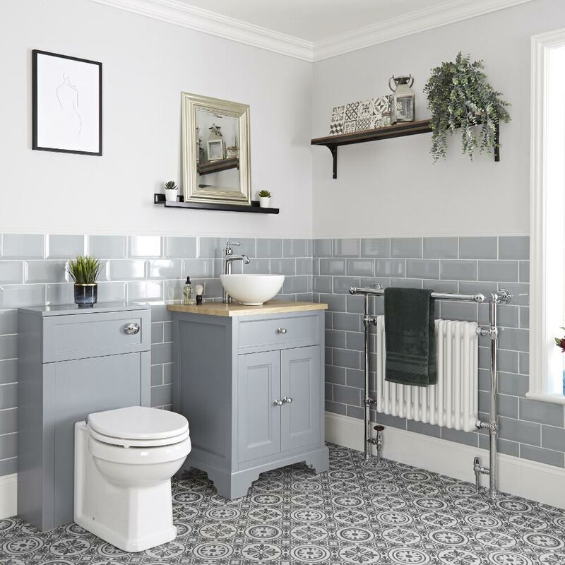 Thornton - Light Grey 645mm Traditional Bathroom Vanity Unit with Countertop Basin and WC Unit with Back to Wall Toilet Pan, Seat and Cistern - Milano