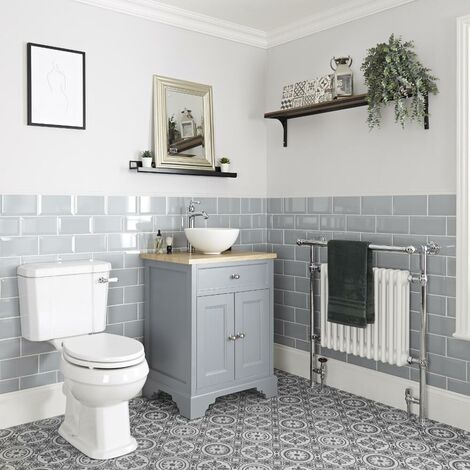 Milano Thornton - 645mm Traditional Bathroom Vanity Unit with Countertop Basin and Close Coupled Toilet WC Pan Seat and Cistern