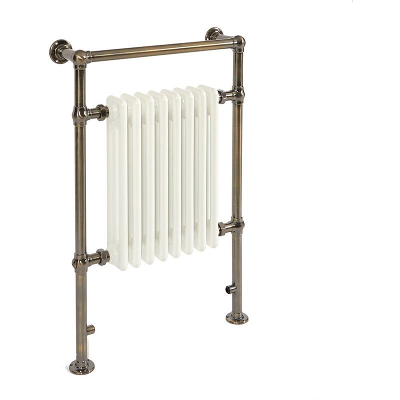 Milano - Elizabeth - Traditional 930mm x 620mm Electric Heated Towel Rail Radiator with Cast Iron Style Insert - Dark Brushed Brass & White