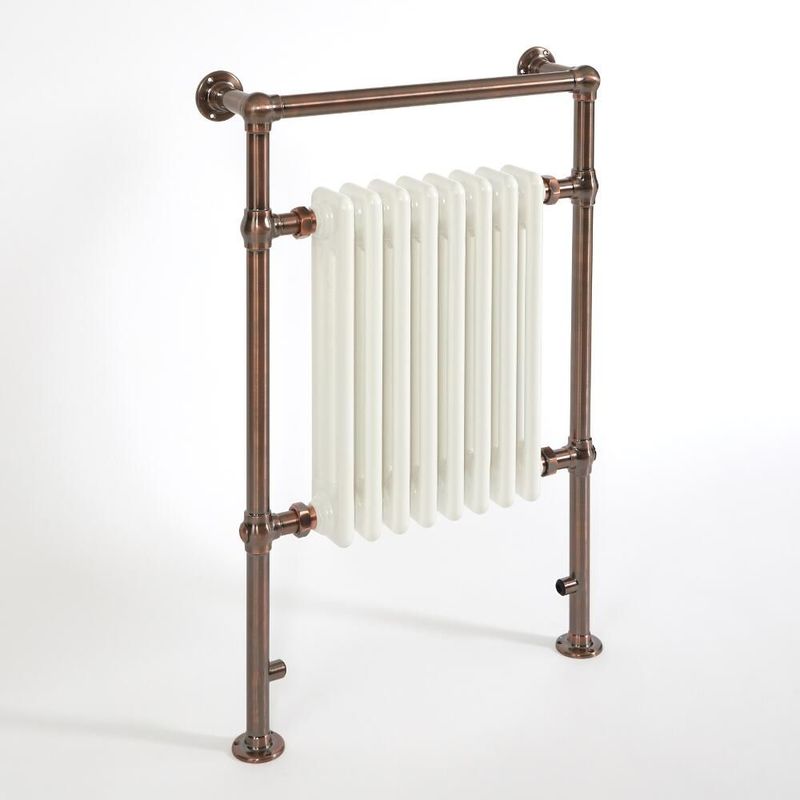 Milano - Elizabeth - Traditional 930mm x 620mm Heated Towel Rail Radiator with Cast Iron Style Insert - Brushed Bronze & White