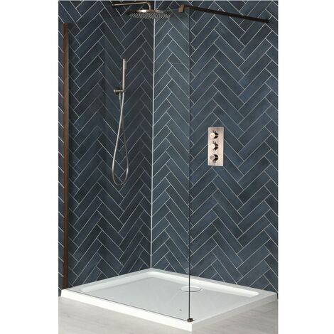 main image of "Milano Amara - Walk In Wet Room Shower Enclosure with Screen  Support Arm and White Tray - Brushed Copper"
