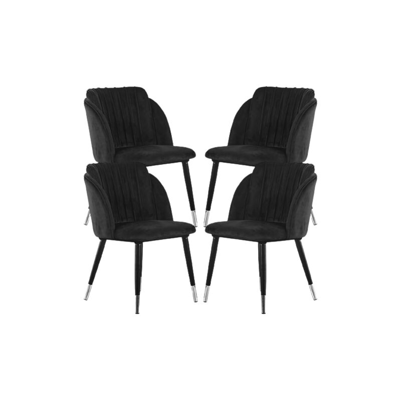 Pn Home - Milano Velvet Chair | Gold Tips | Living Room | Office Chair | Dining Chair | Velvet Chair | SET OF 4 | BLACK