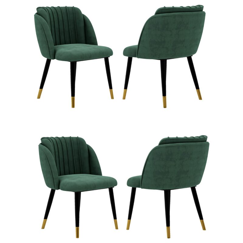 Pn Home - Milano Velvet Chair | Gold Tips | Living Room | Office Chair | Dining Chair | Velvet Chair | SET OF 4 | GREEN