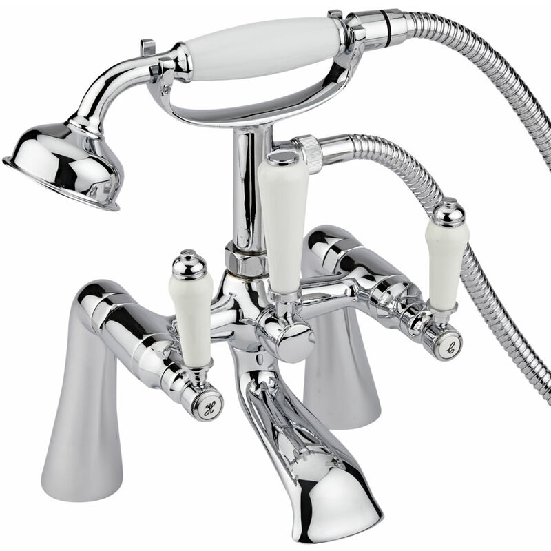 Victoria - Traditional Deck or Wall Mounted Bath Shower Mixer Tap with Hand Shower Handset – Chrome - Milano
