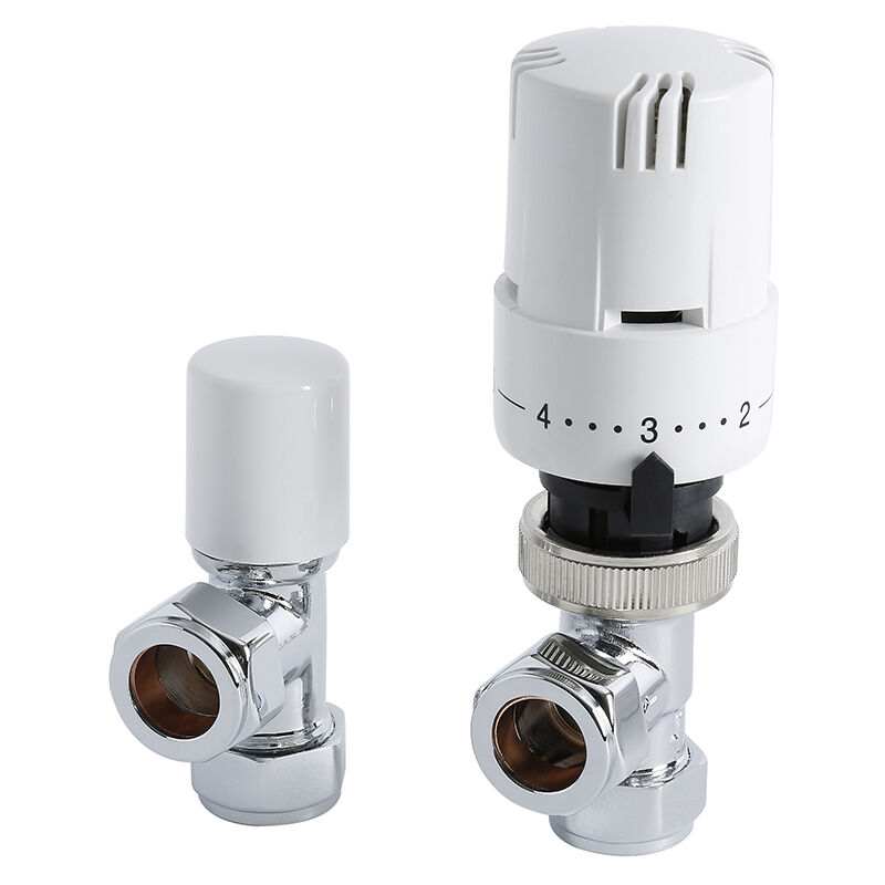 White Thermostatic Control Angled Radiator Valves Central Heating (Pair) - Milano