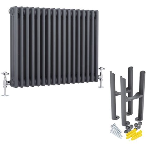 Milano Windsor Anthracite Cast Iron Style Horizontal Triple Column Radiator with Feet - 600mm x 785mm