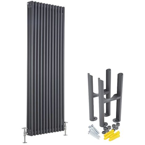 Milano Windsor Anthracite Cast Iron Style Vertical Triple Column Radiator with Feet - 1800mm x 560mm