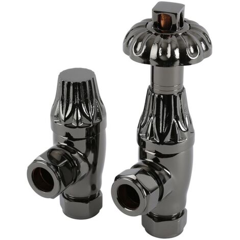 Milano Windsor Antique Style Thermostatic Angled Radiator Valves Pair - Black Nickel
