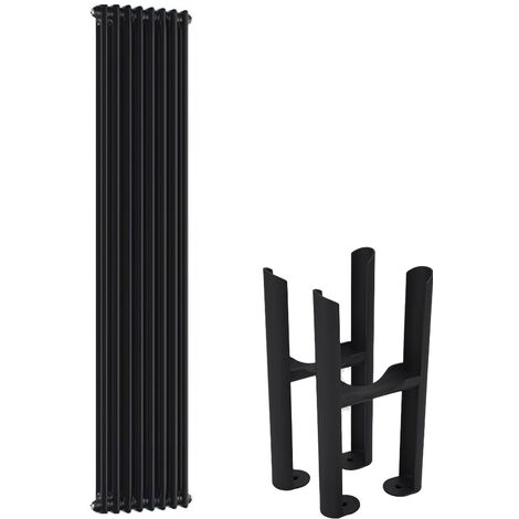 Milano Windsor Black Cast Iron Style Vertical Double Column Radiator with Feet - 1800mm x 380mm