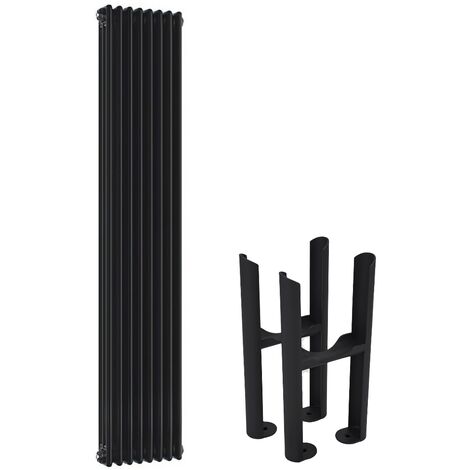 Milano Windsor Black Cast Iron Style Vertical Triple Column Radiator with Feet - 1800mm x 380mm