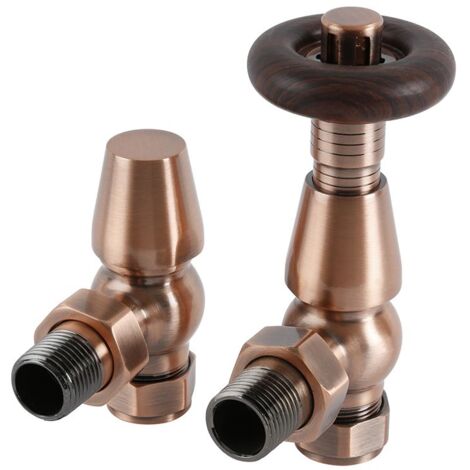 Milano Windsor Thermostatic Angled Radiator Valves Pair - Antique Copper