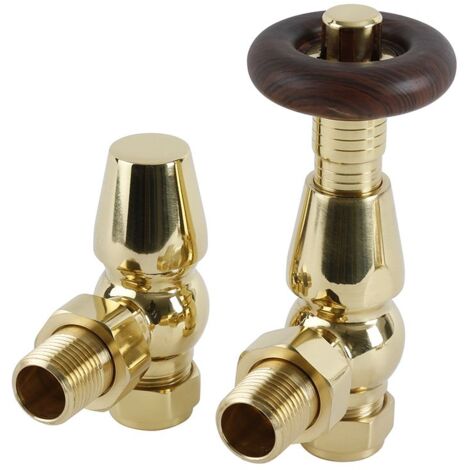 Milano Windsor Thermostatic Angled Radiator Valves Pair - Polished Brass