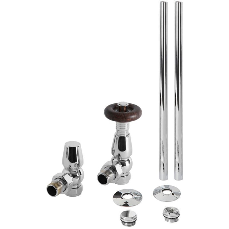 Milano - Windsor - Traditional Angled Thermostatic Radiator Valve trv and Pipe Set - Chrome