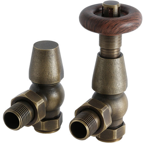 main image of "Milano Windsor - Traditional Brass Angled Heated Towel Rail Radiator Thermostatic Valves - Pair"