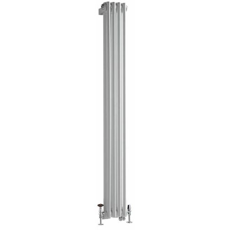 Milano Windsor - Traditional White Vertical Double Column Dual Fuel Electric Radiator with Choice of Thermostat and Angled Thermostatic Valves - 1500mm x 200mm