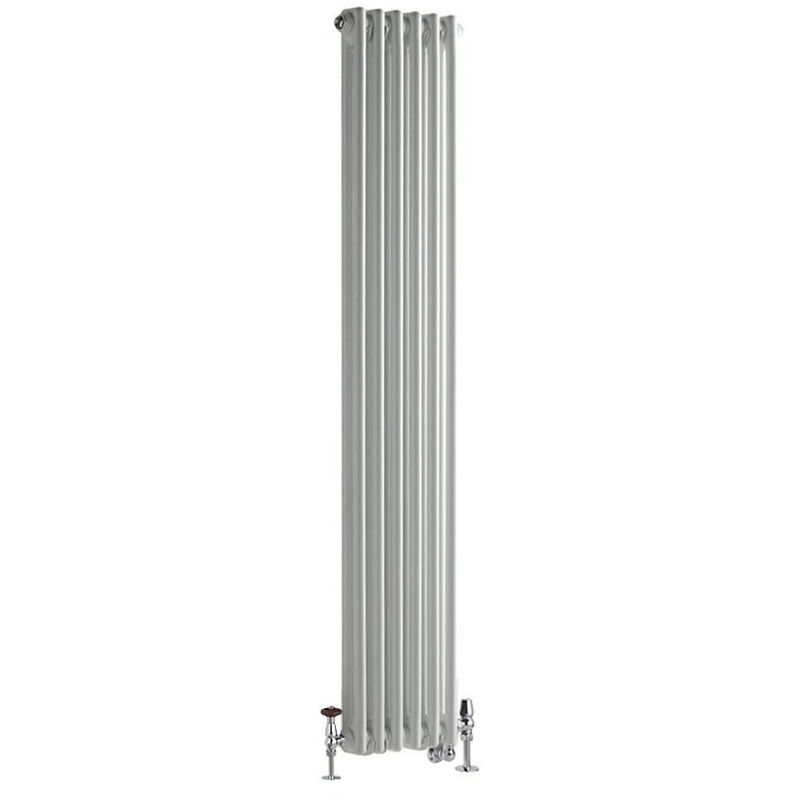Milano Windsor - Traditional Cast Iron Style White Vertical Double Column Dual Fuel Electric Radiator with WiFi Thermostat and Brass Angled