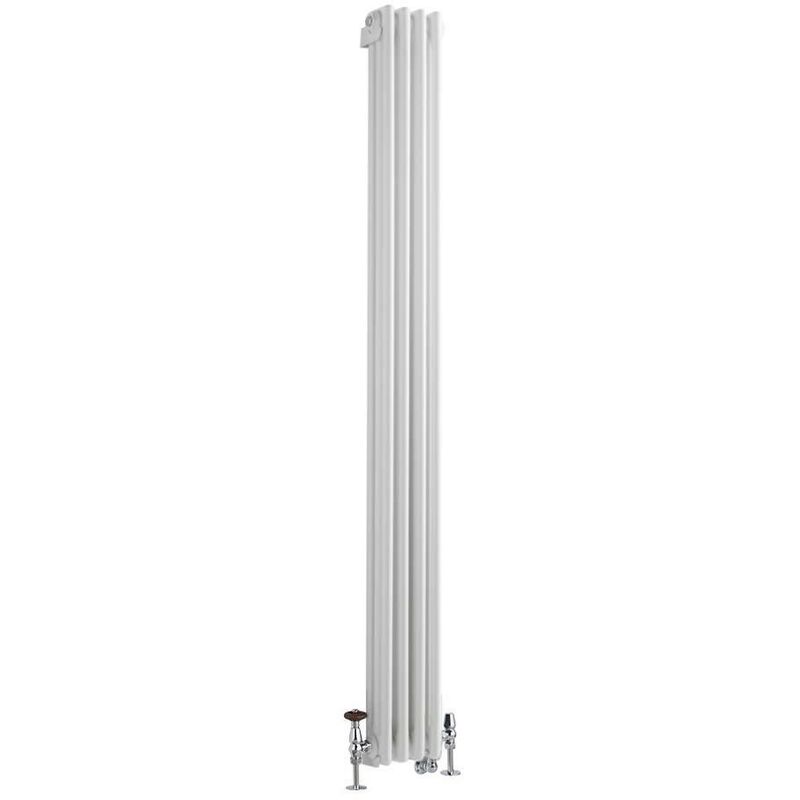 Milano Windsor - Traditional Cast Iron Style White Vertical Triple Column Dual Fuel Electric Radiator with WiFi Thermostat and Brass Angled