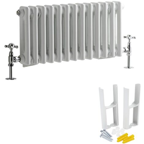 Milano Windsor White Cast Iron Style Horizontal Double Column Radiator with Feet - 300mm x 605mm
