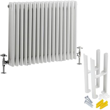 Milano Windsor White Cast Iron Style Horizontal Triple Column Radiator with Feet - 600mm x 785mm