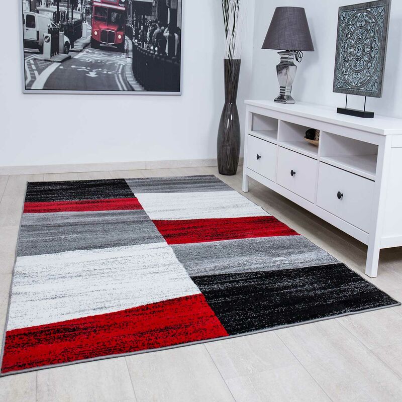 Milano9119 Rot Moderner Designer Schlafzimmer Teppich Geometrisches Muster Meliert