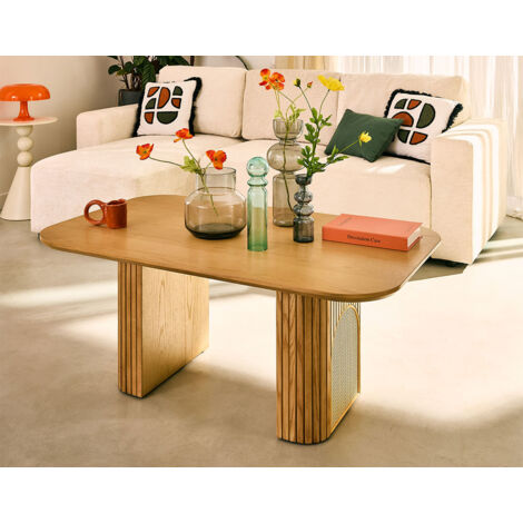 Milazzo - table basse - bois plaqué chêne et cannage - 120 cm
