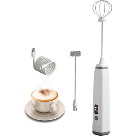Milchaufschäumer, elektrischer Milchaufschäumer, per USB wiederaufladbar, mit Doppel-Schneebesenkopf mit LED-Anzeige, 3 einstellbare Geschwindigkeiten, für Kaffee, Latte, Cappuccino, Matcha
