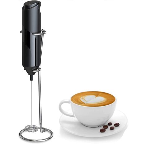 Milchaufschäumer mit Ständer, tragbarer Getränkemixer für Latte, Cappuccino, Matcha und heiße Schokolade (schwarz)