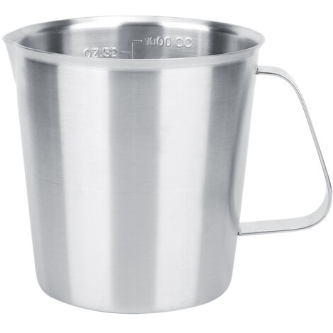 Milchaufschäumkännchen aus Edelstahl, 1000 ml, Milchaufschäumkännchen, Metallkännchen mit Skala für Café, Restaurant, Bar, Saftbar.
