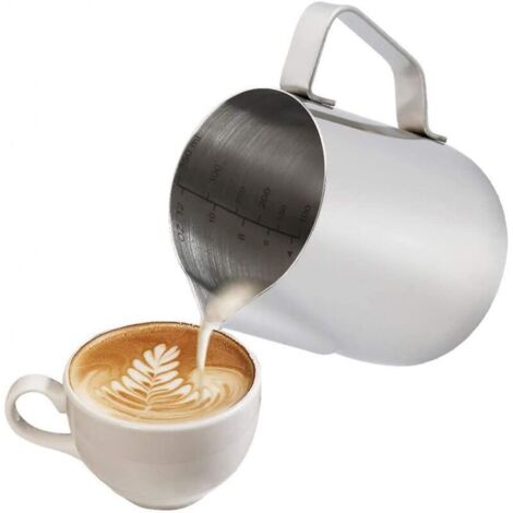Milchkännchen, 350 ml, manueller Milchaufschäumer aus Edelstahl, Messbecher, Kaffeeweißer, perfektes Milchkännchen