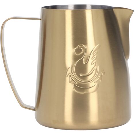 Milchkännchen aus Edelstahl 304, 420 ml, mit ergonomischem Ausgießer, elegantes Design zum Aufschäumen von Milch, ideal für Kaffee und Cappuccino, goldfarben.