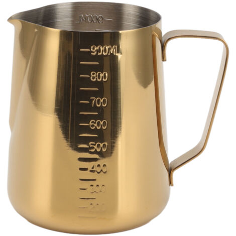 Milchkännchen aus Edelstahl 304 für Milchaufschäumer, 900 ml Aufschäumbecher für Latte Art, Doppelskala, goldfarben