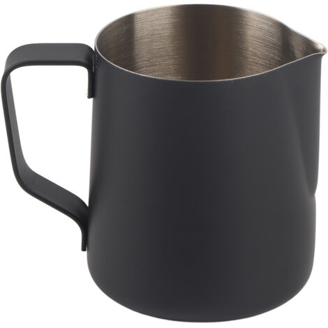 Milchkännchen aus Edelstahl 304 mit präzisem Ausgießer und Innenskala, schwarzer TPFE-Becher für selbstgemachten Kaffeeschaum, 350 ml