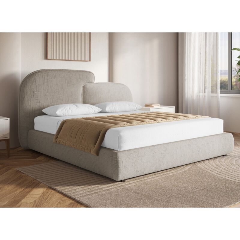 Milena - Lit coffre en velours chiné taupe 180x200 cm milena