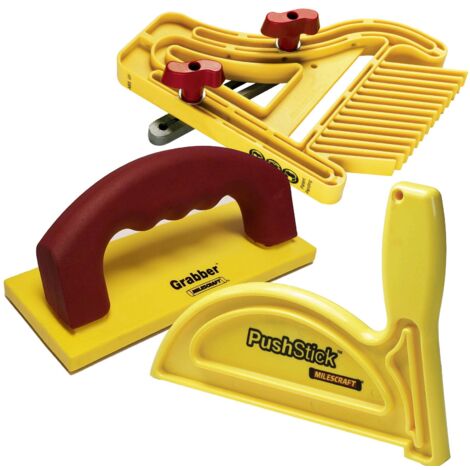 Milescraft - Pacchetto di sicurezza 7334. Include tavoletta a frange, bastoncino spingi pezzo e blocco spingi pezzo Grabber in omaggio Ideale per l'uso su banchi fresatrici, seghe da tavolo, giunti e