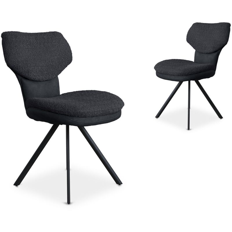 Deco In Paris - milia - Lot de 2 chaises design en tissu bouclette gris anthracite milia