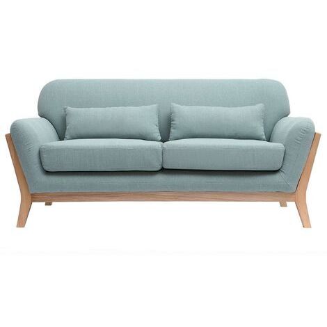 Miliboo – Canapé droit 2 places en tissu vert lagon – Structure en frêne massif – Coussins d'assise épais 14 cm – Dimensions L159 x P85 x H79 cm