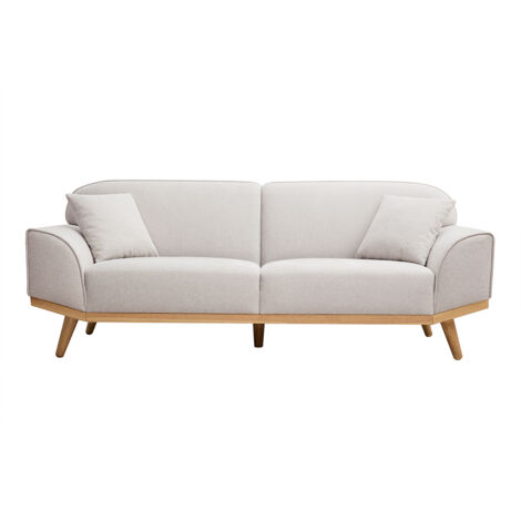 Miliboo – Canapé droit 3 places en tissu velours beige – Structure en bois clair – Dimensions L195.5 x P83.5 x H77 cm – Confort optimal