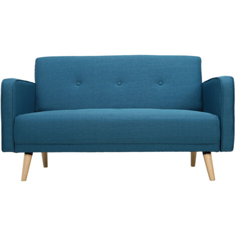 Miliboo – Canapé scandinave 2 places en tissu bleu canard – Bois clair – Dimensions L136 x P82 x H82 cm – Assise ferme pour petits espaces
